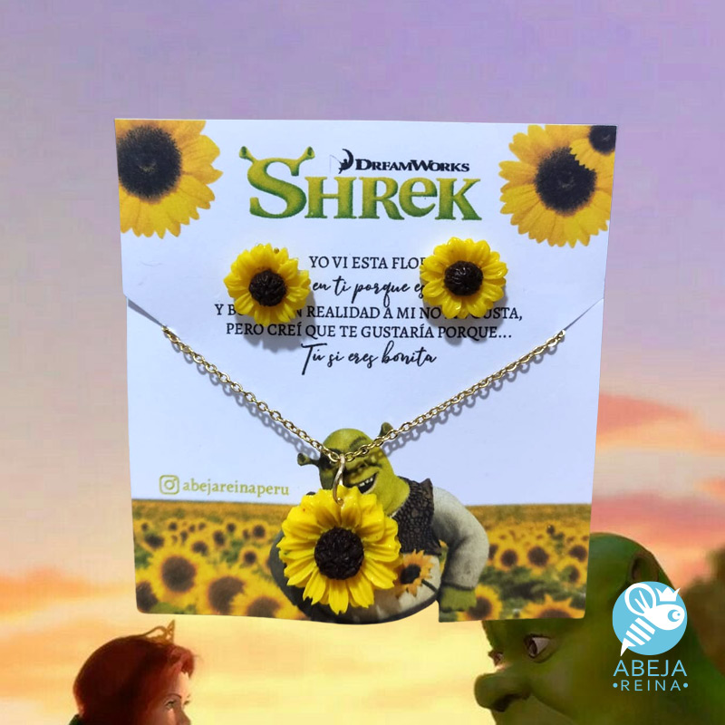 Set de collar y aretes girasol - Shrek - Abeja Reina Perú