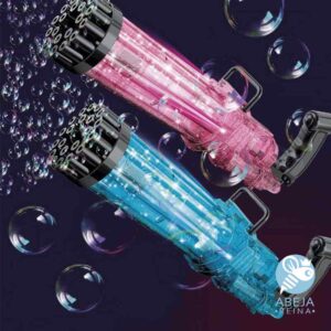 Pistola de burbujas de 21 agujeros con luz fantasma transparente