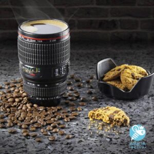 Mug lente de cámara galletero
