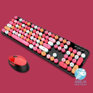 Juego de teclado y mouse inalámbrico estilo vintage kawaii