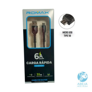 Cable Cargador Tipo V8 Romax Para Carga Rapida De 6a Negro